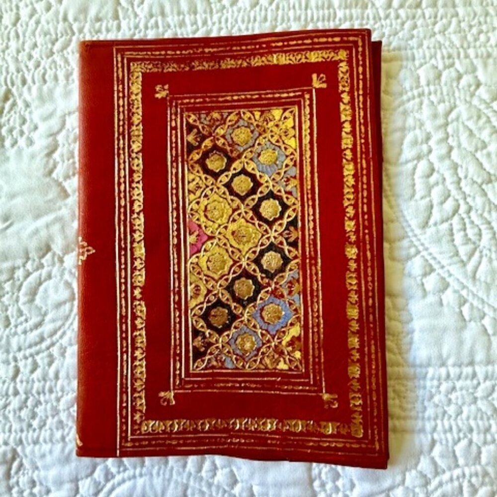 Italian Red Leather Book Cover 22 Carat Gold Star Shields Embossed